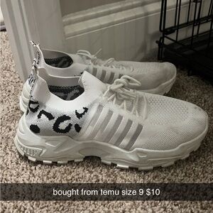 White Athletic Sneakers with Patterned Ankle